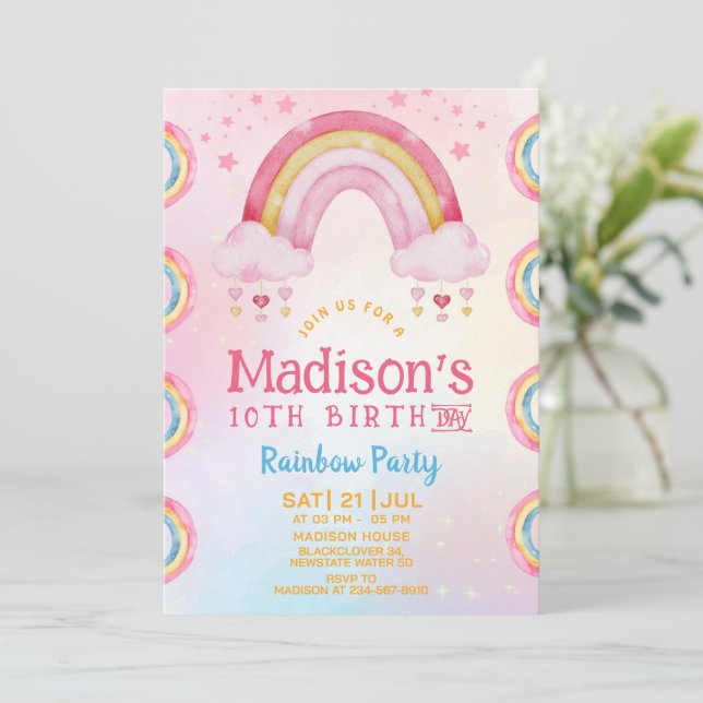 Rainbow Party 10:e födelsedagsinbjudan Inbjudningar (Stående Fram)