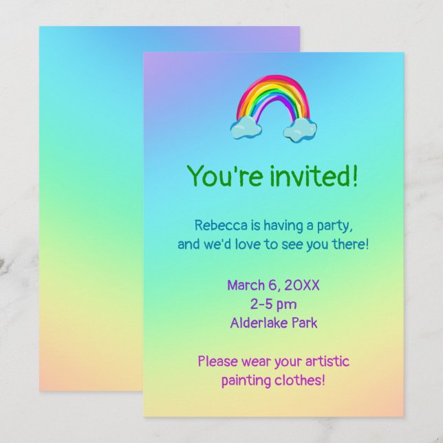 Rainbow Party Inbjudningar (Fram/baksida)