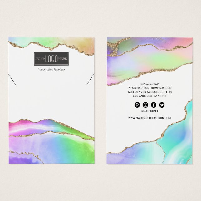 Rainbow Pastel Agate Jewelry Necklace Visning Visitkort (Framsida & baksida)