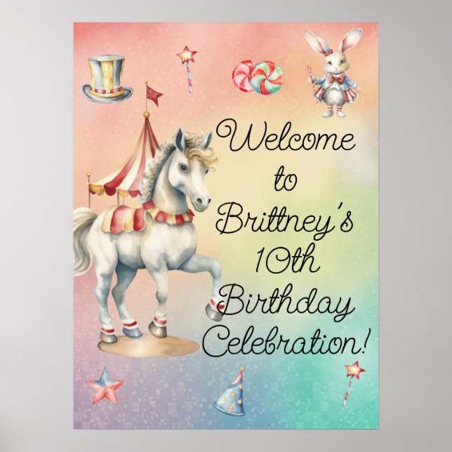 Rainbow Pastel Animals 10:e Födelsedagsfesten Välk Poster (Framsidan)
