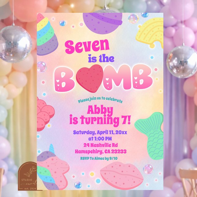 Rainbow Pastel Bath Bomb Birthday Invitation Inbjudningar (Skapare uppladdad)