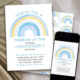 Rainbow Pastel Doodle Art Boys Birthday-inbjudan Inbjudningar