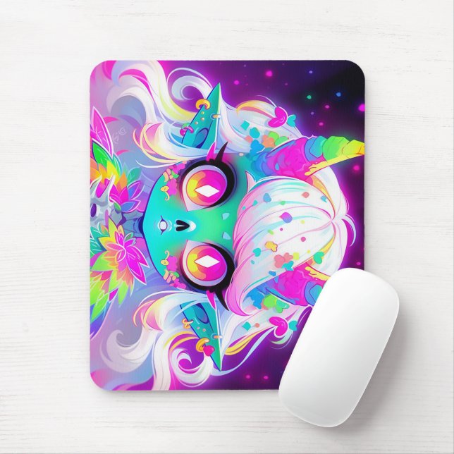 Rainbow Pastel Fantasy Skull Demon Anime Girl Musmatta (Med mus)