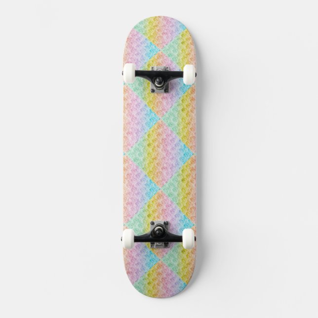 Rainbow Pastel Färg Diamond Mönster Old School Skateboard Bräda 21,6 Cm (Framsida)