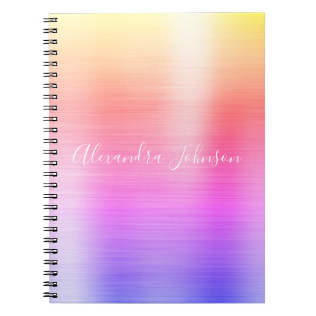 Rainbow Pastel Foil Professionell Girly Anteckningsbok (Framsidan)