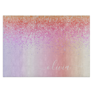 Rainbow Pastel Girly Glitter Metall Monogram Namn