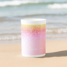 Rainbow Pastel Girly Glitter Metall Monogram Namn Benporslin Mugg