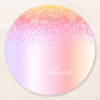 Rainbow Pastel Girly Glitter Metall Monogram Namn