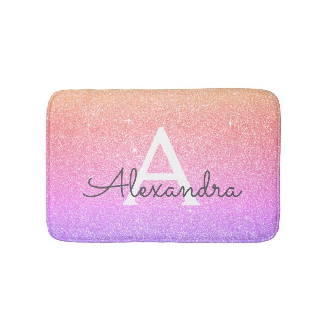 Rainbow Pastel Glitter Gnistra Monogram Bath Mat Badrumsmatta (Framsidan)