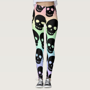 Rainbow Pastel Goth Döskallars Big Print Leggings