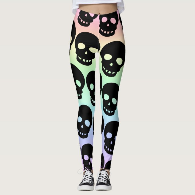 Rainbow Pastel Goth Döskallars Big Print Leggings (Framsida)
