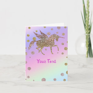 Rainbow Pastel Guld Dots Unicorn Födelsedagsfest Kort