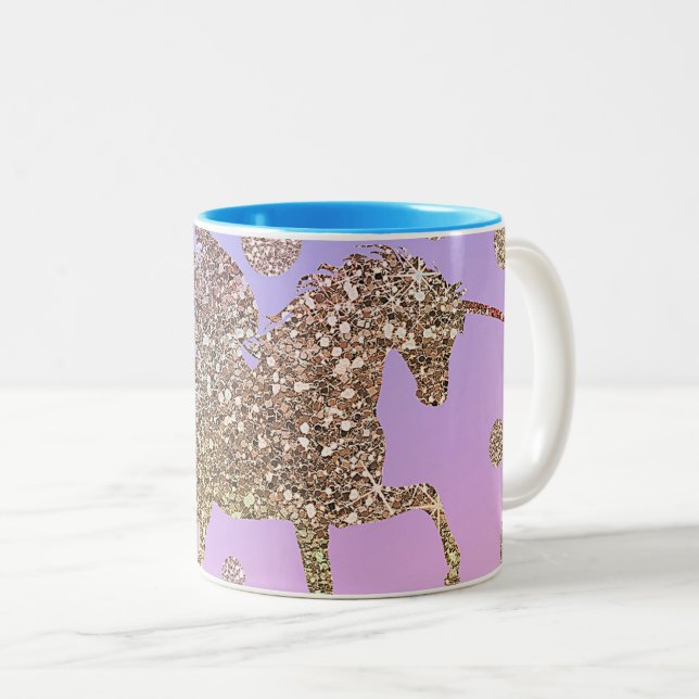 Rainbow Pastel Guld Dots Unicorn Trendig Girls Två-Tonad Mugg (Framsida höger)