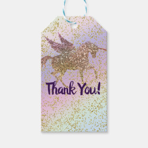 Rainbow Pastel Guld Glitter Fantasy Födelsedagsfes Presentetikett