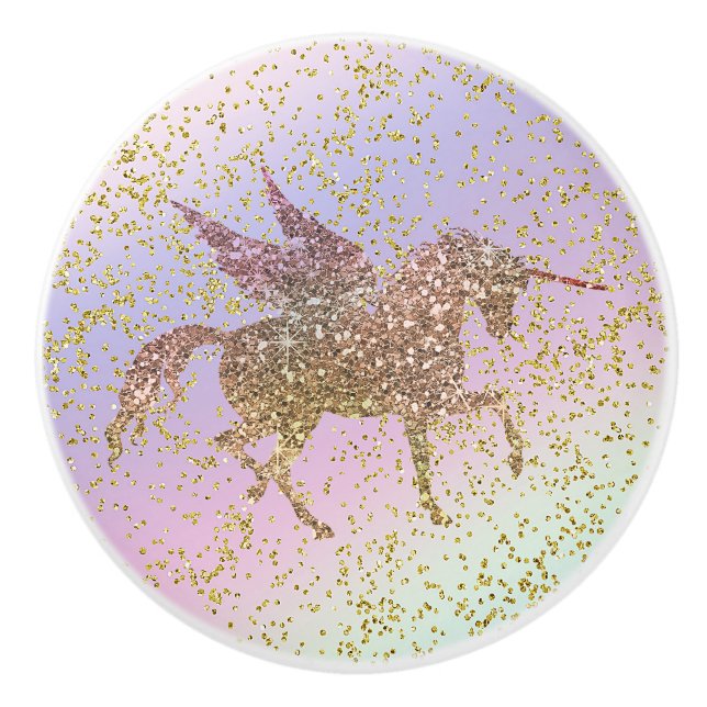 Rainbow Pastel Guld Glitter Unicorn Trendig Girls Knopp (Framsidan)