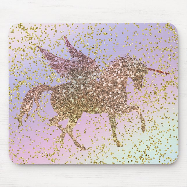 Rainbow Pastel Guld Glitter Unicorn Trendig Girls Musmatta (Framsidan)