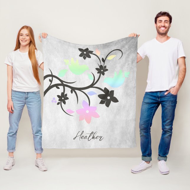 Rainbow Pastel Lovebird Fleece Blanket (På plats)