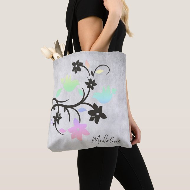 Rainbow Pastel Lovebird Tote Tygkasse (Närbild)