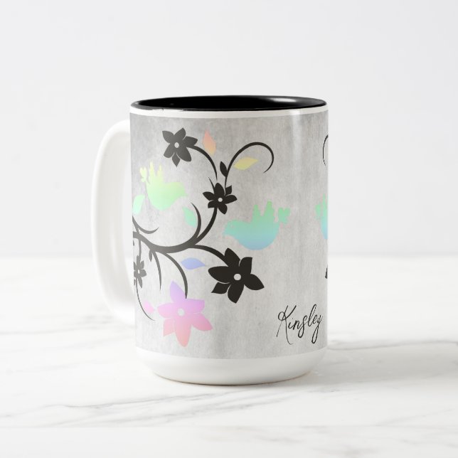Rainbow Pastel Lovebird Two-Tone Coffee Mugg (Framsida vänster)