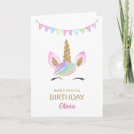 Rainbow Pastel Magic Unicorn Ansikte Birthday Kort