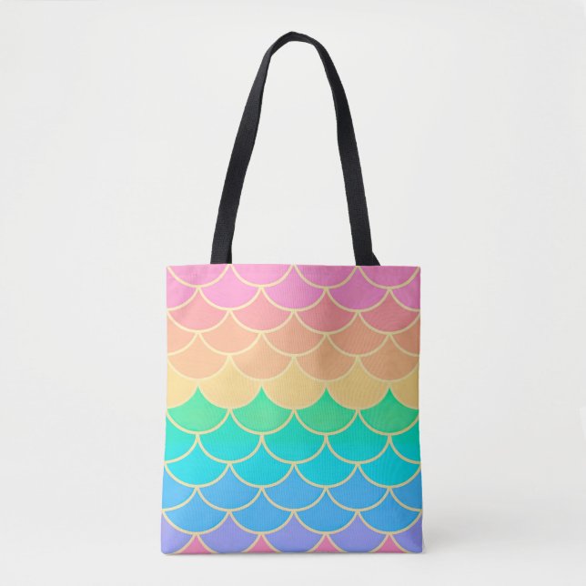 Rainbow Pastel Mermaid Scales Seamless Pattern Tygkasse (Framsida)