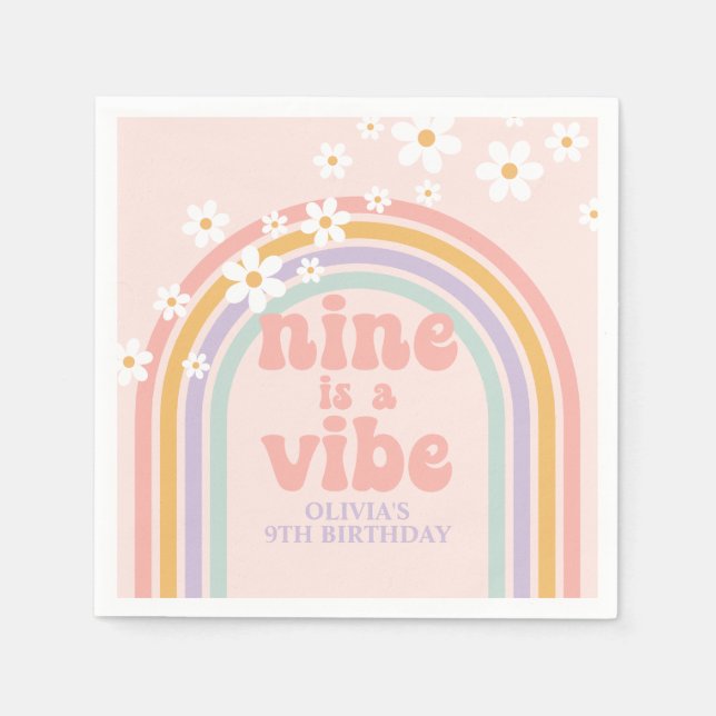 Rainbow Pastel Nine är en Vibe 9-årsdag Pappersservett (Framsidan)