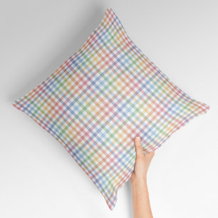 Rainbow pastel plaid söt vår gingham kudde
