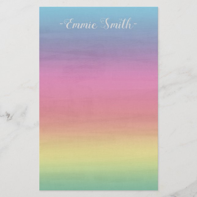 Rainbow Pastel Rosa Gult Blue Anpassningsbar Stati Brevpapper (Framsida)