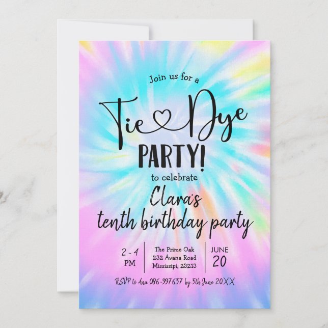 Rainbow Pastel Tie Dye Party Birthday Investigatio Inbjudningar (Framsida)