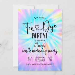 Rainbow Pastel Tie Dye Party Birthday Investigatio Inbjudningar