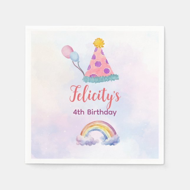 Rainbow Pastel Unicorn Any Age Birthday  Pappersservett (Framsidan)