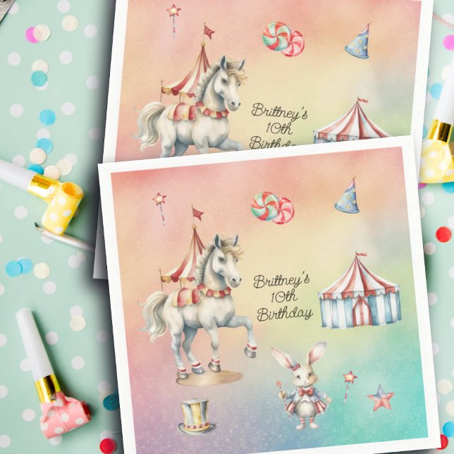 Rainbow Pastel w Animals 10:e Födelsedagsfesten Pappersservett (Skapare uppladdad)