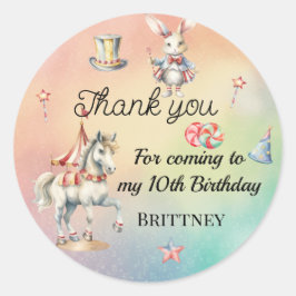 Rainbow Pastel w Animals 10:e Födelsedagsfesten Runt Klistermärke
