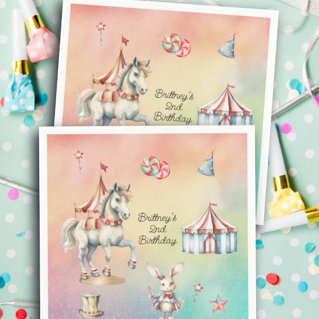Rainbow Pastel w Animals 2nd Birthday Party Pappersservett (Skapare uppladdad)