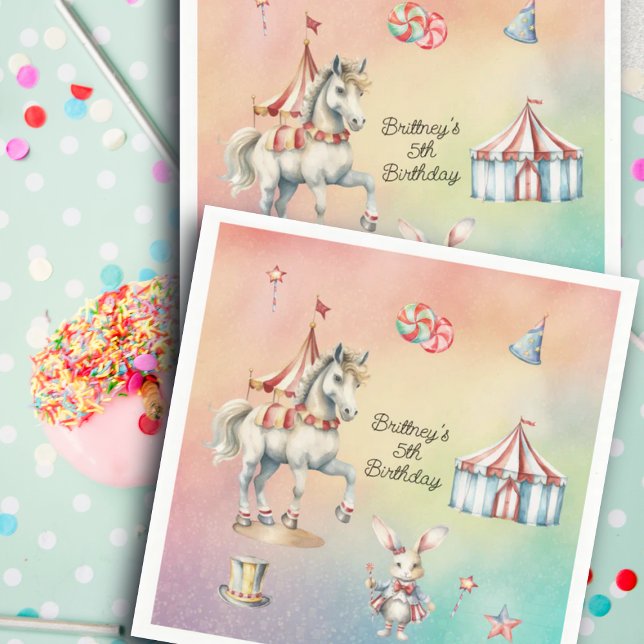Rainbow Pastel w Animals 5:e Födelsedagsfesten Pappersservett (Skapare uppladdad)