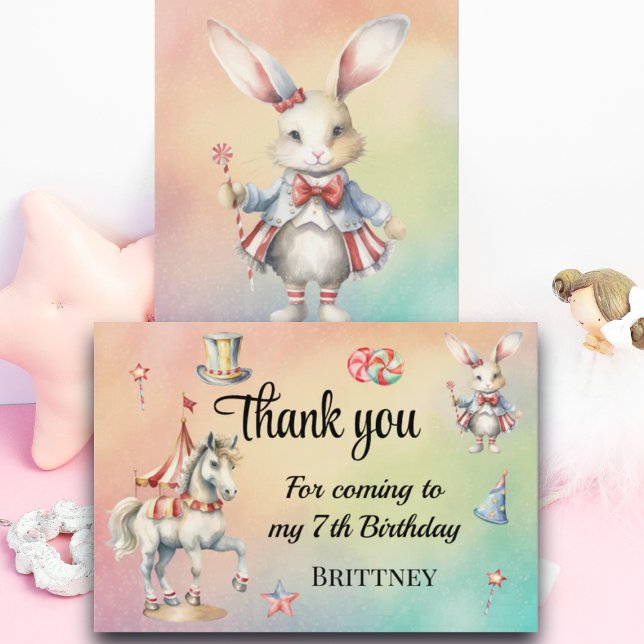 Rainbow Pastel w Animals 7:e Birthday Tack Kort (Skapare uppladdad)