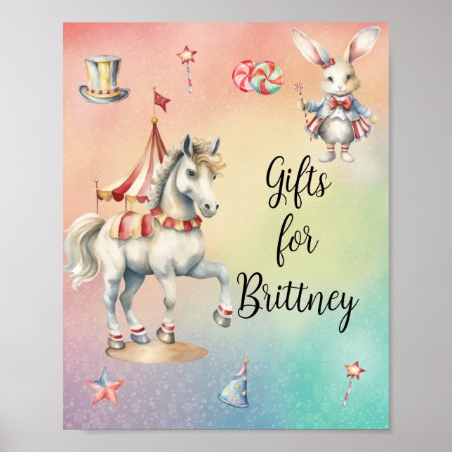 Rainbow Pastel w Animals Birthday Gifts Poster (Framsidan)
