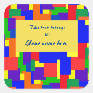 Rainbow Patchwork Quilt Abstract Design Bookplate Fyrkantigt Klistermärke