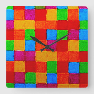 Rainbow Patchwork Quilt Färg Grid Abstrakt Fyrkantig Klocka