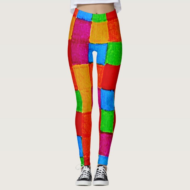 Rainbow Patchwork Quilt modern art abstrakt Leggings (Framsida)