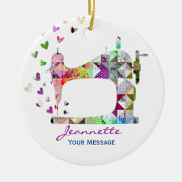 Rainbow Patchwork Quilt Sewing Maskin Julgransprydnad Keramik