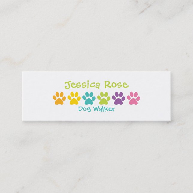Rainbow Paw Print Dog Walker Mini Visitkort (Framsida)