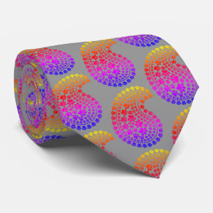 Rainbow Paw Print Paisley Mönster Light Grått Slips