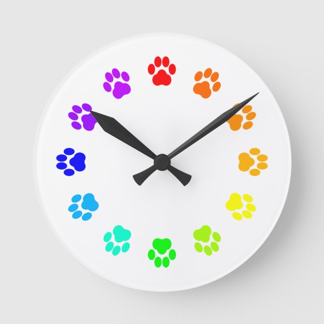 Rainbow Pawprint Clock Rund Klocka (Framsida)