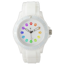 Rainbow Pawprint White Women's Watch Armbandsur