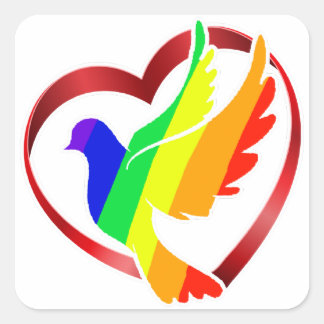 Rainbow Peace Dove in Heart Fyrkantigt Klistermärke