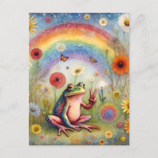 Rainbow Peace Frog Vykort