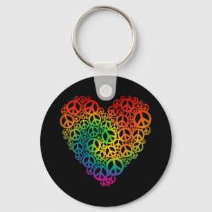 Rainbow Peace Heart Nyckelring