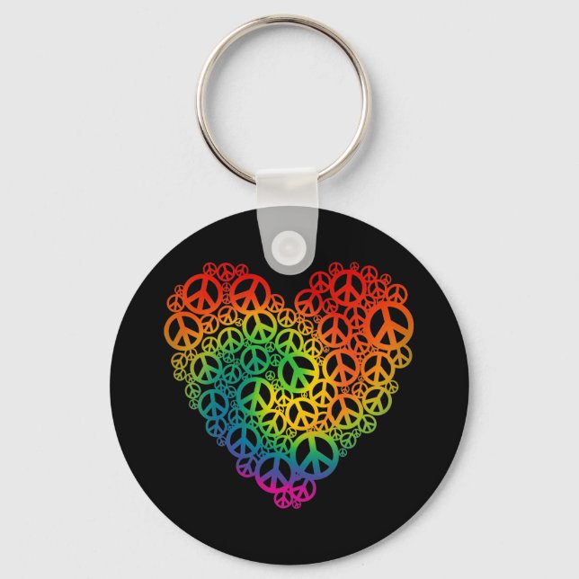 Rainbow Peace Heart Nyckelring (Framsida)