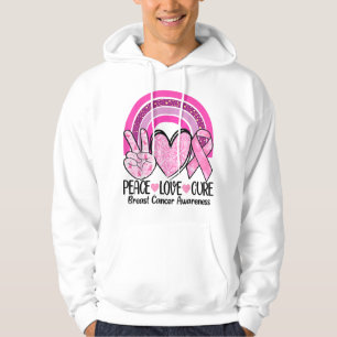 Rainbow Peace Kärlek Cure Rosa Ribbon Breast Cance Hoodie
